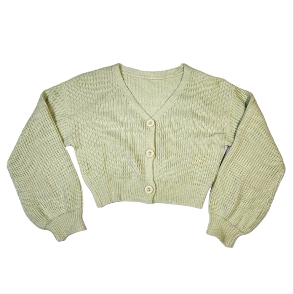 Shein Crop Cardigan Pea Green Size X Small Button Up - Picture 1 of 5